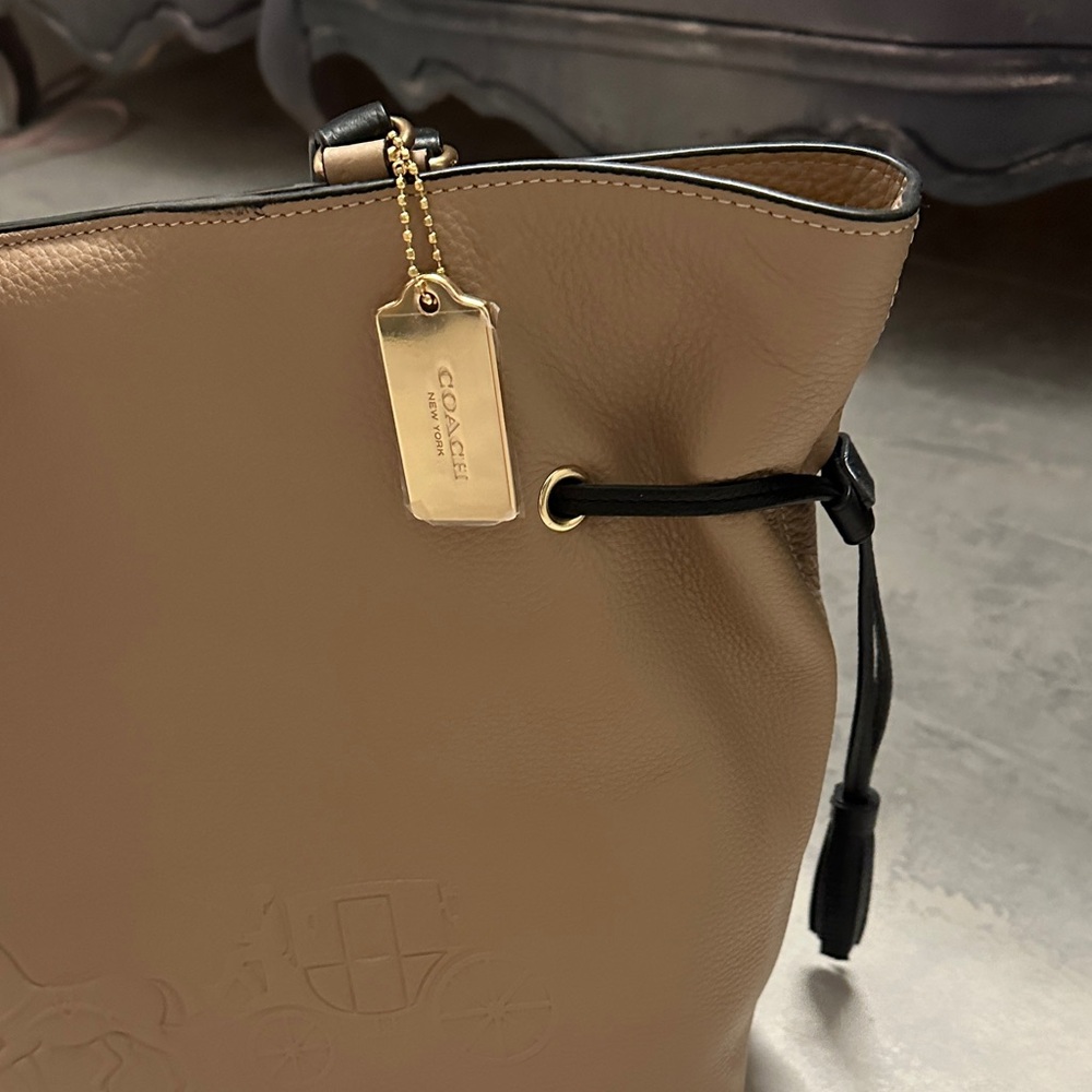 Coach Taupe Leather Purse with Black Accents - Picture 3 of 15